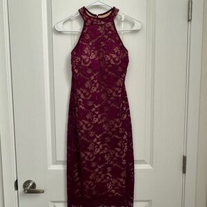 Elegant Lace Halter Dress in Magenta